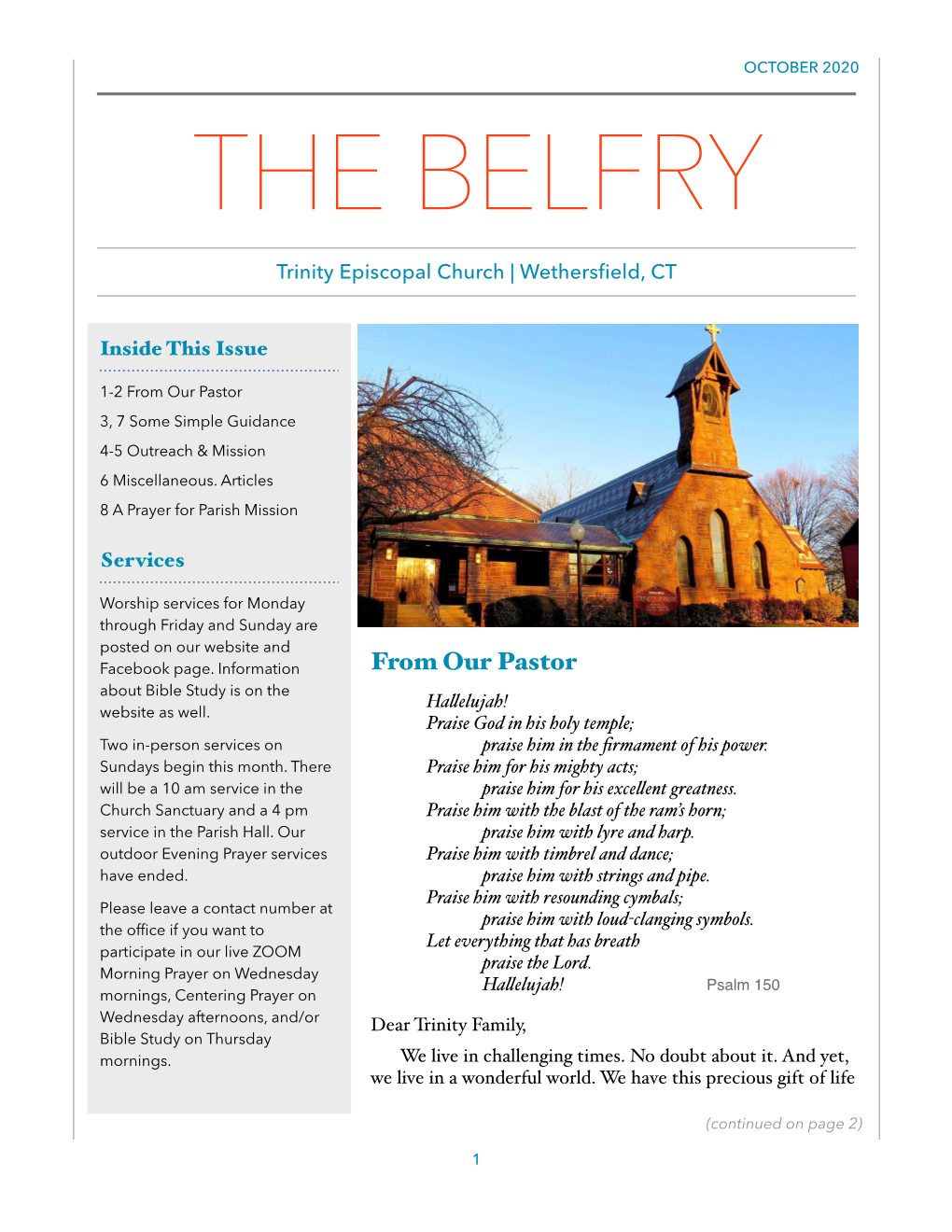 OCTOBER 2020 the BELFRY Trinity Episcopal Church | Wethersfield, CT