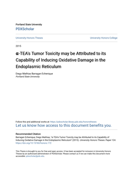 Α-TEA's Tumor Toxicity May Be Attributed to Its Capability of Inducing Oxidative Damage in the Endoplasmic Reticulum