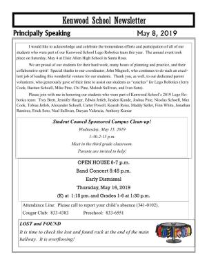 Kenwood School Newsletter Principally Speaking May 8, 2019