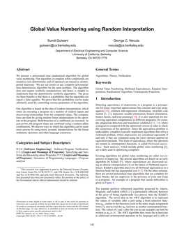 Global Value Numbering Using Random Interpretation
