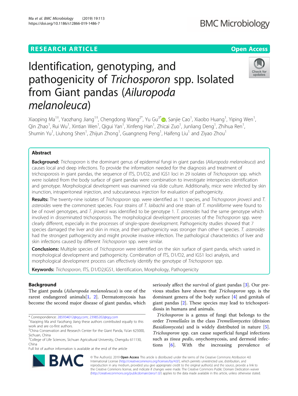 Identification, Genotyping, and Pathogenicity of Trichosporon Spp
