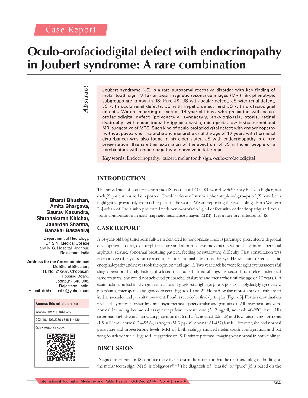 Oculo-Orofaciodigital Defect with Endocrinopathy in Joubert Syndrome: a Rare Combination