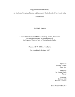 An Analysis of Voluntary Planning and Community Health Boards of Nova Scotia in The