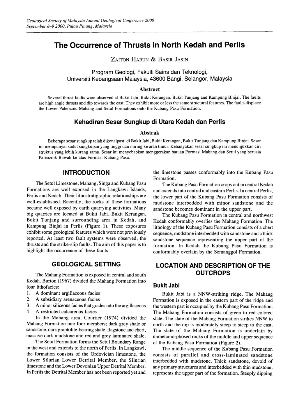 The Occurrence of Thrusts in North Kedah and Perlis