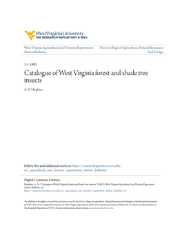 Catalogue of West Virginia Forest and Shade Tree Insects A