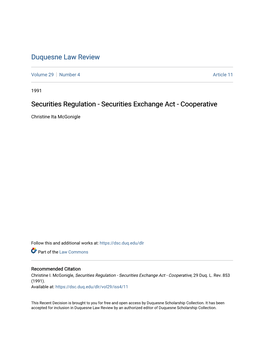 Securities Exchange Act - Cooperative