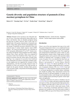 Genetic Diversity and Population Structure of Pummelo (Citrus Maxima) Germplasm in China