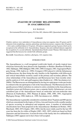 Analysis of Generic Relationships in Anacardiaceae