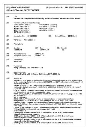 (12) STANDARD PATENT (11) Application No. AU 2015276941 B2 (19) AUSTRALIAN PATENT OFFICE