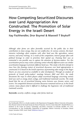 The Promotion of Solar Energy in the Israeli Desert Itay Fischhendler, Dror Boymel & Maxwell T Boykoff
