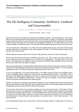 The UK Intelligence Community: Ineffective, Unethical and Unaccountable Written by Annie Machon