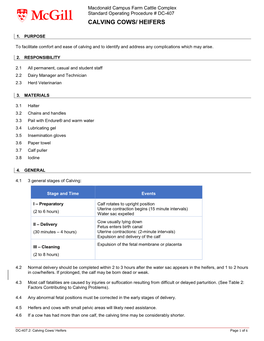 SOP DC-407 Calving Cows-Heifers