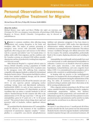 Intravenous Aminophylline Treatment for Migraine
