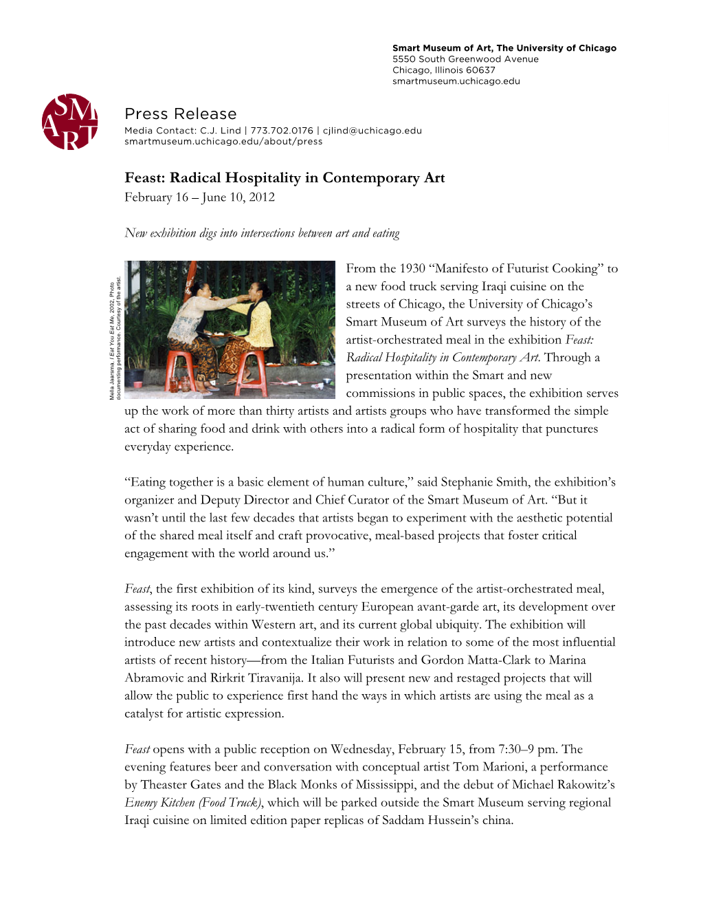 Feast: Radical Hospitality in Contemporary Art Press Release