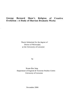 George Bernard Shaw's Religion of Creative Evolution