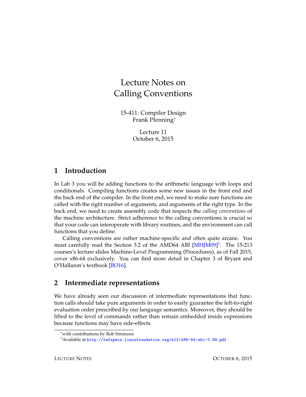 Lecture Notes on Calling Conventions