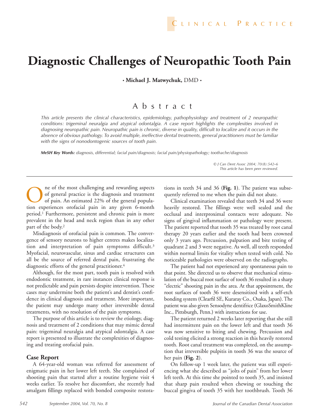 Diagnostic Challenges of Neuropathic Tooth Pain