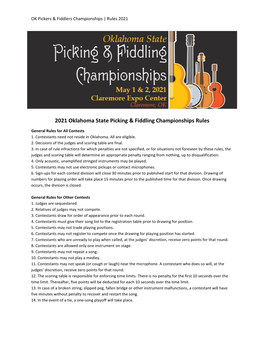 2021 Oklahoma State Picking & Fiddling Championships Rules