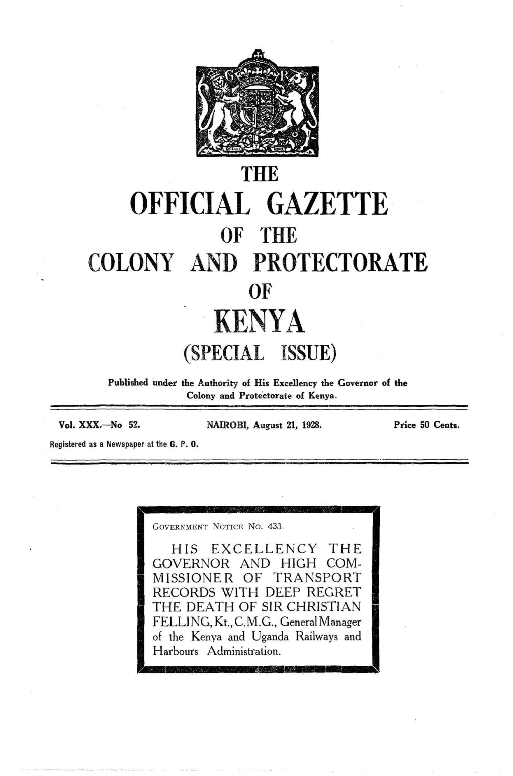 Official Gazette Colony and Protectorate