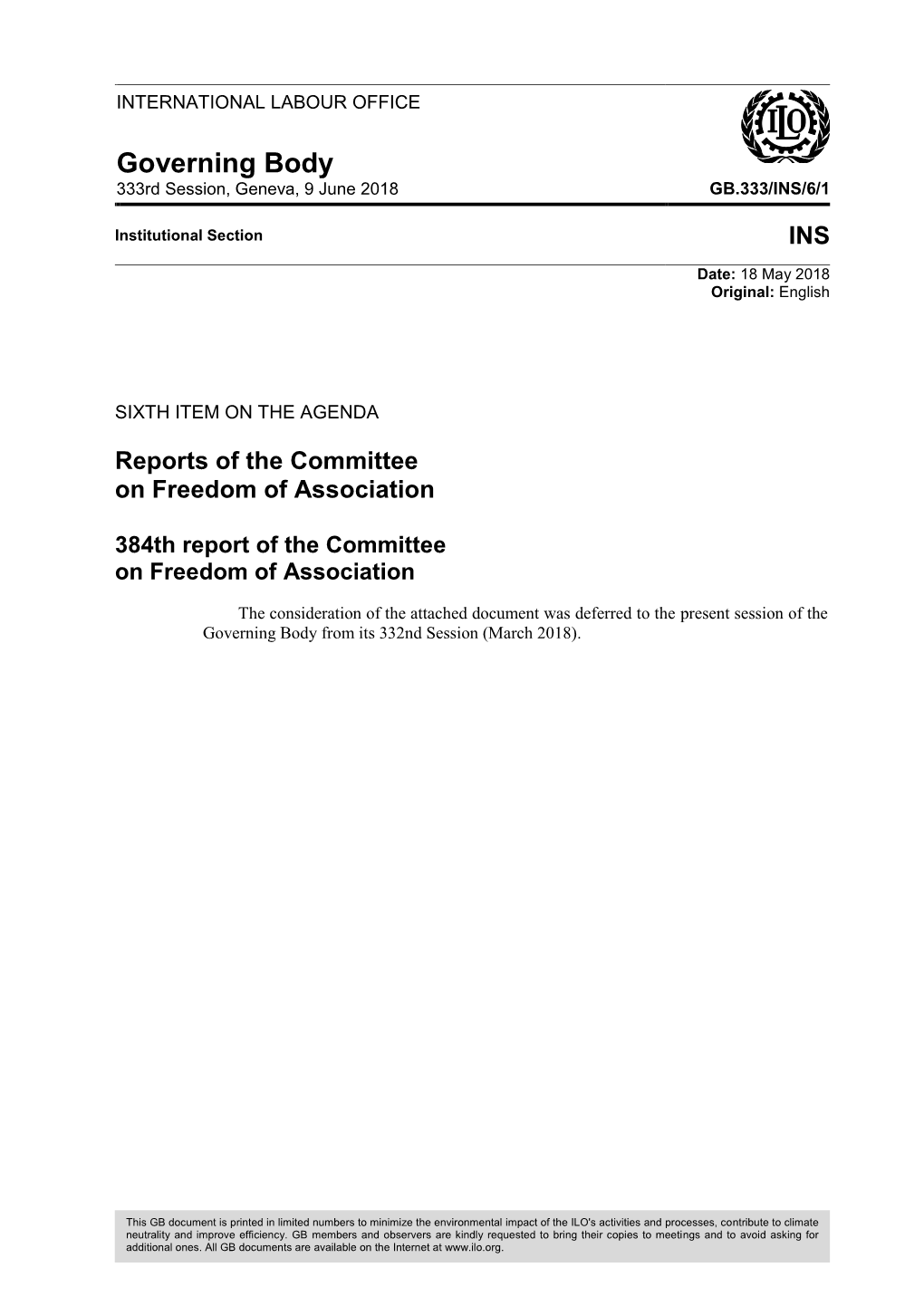 Reports of the Committee on Freedom of Association