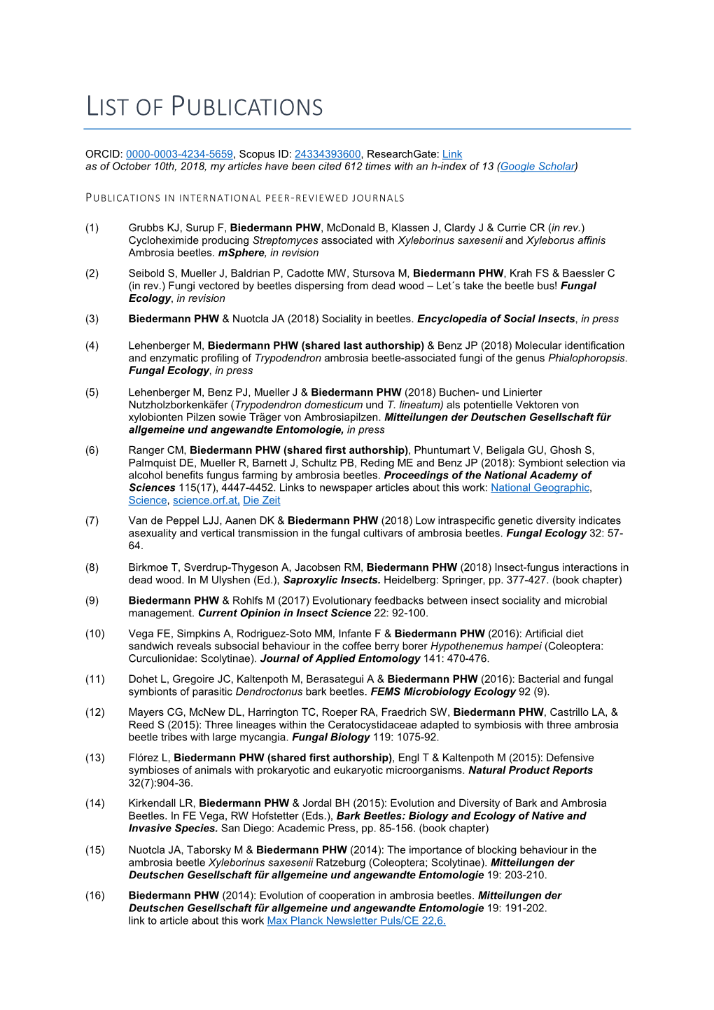 List of Publications