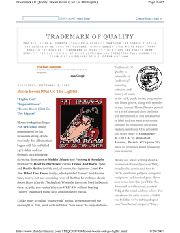 Trademark of Quality: Boom Boom (Out Go the Lights) Page 1 of 5