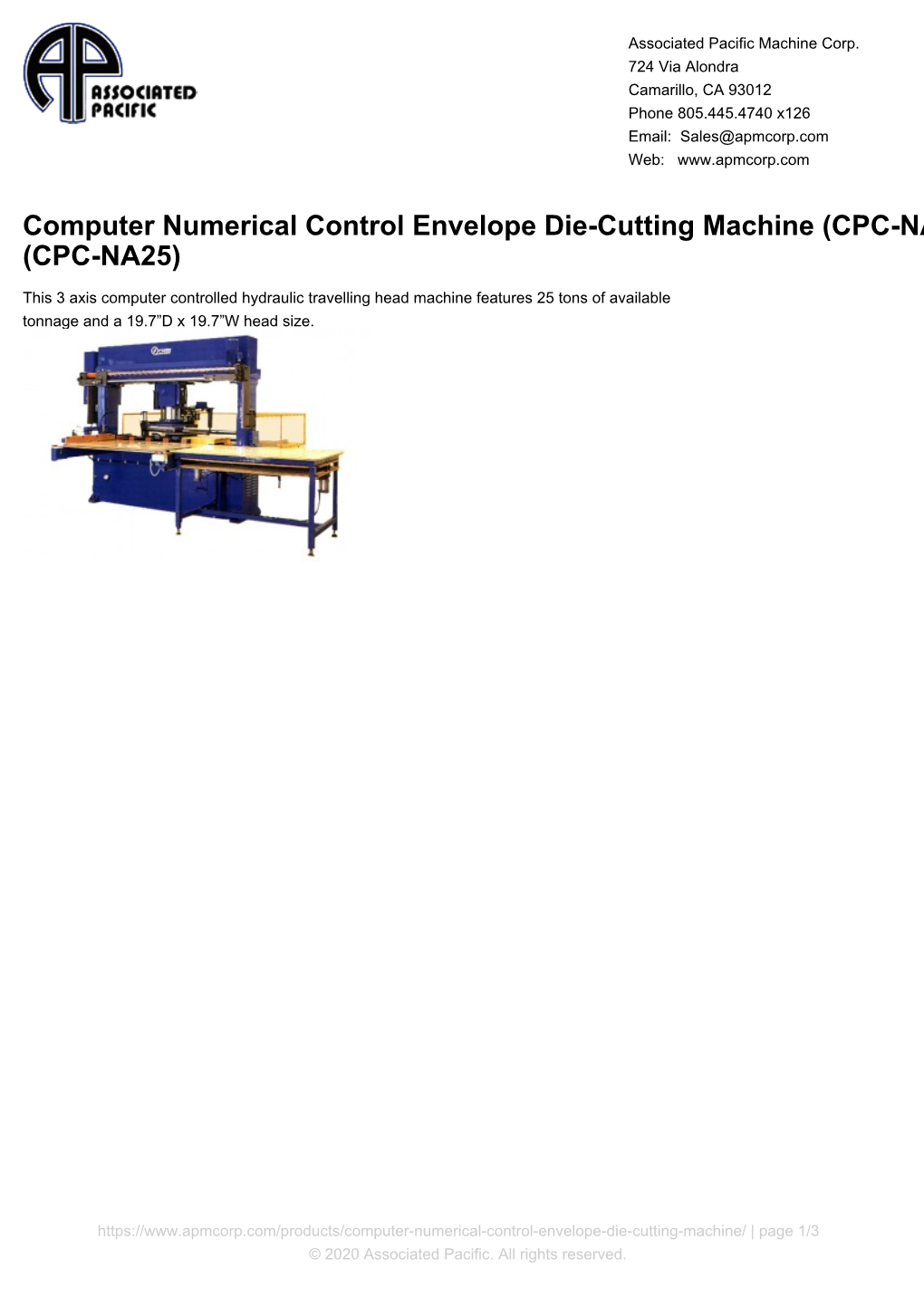 Computer Numerical Control Envelope Die-Cutting Machine (CPC-NA25) (CPC-NA25)