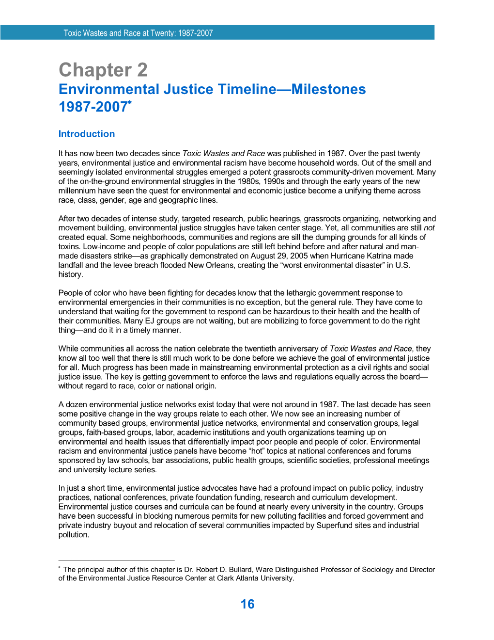 Chapter 2: Environmental Justice Timeline/Milestones 1987-2007