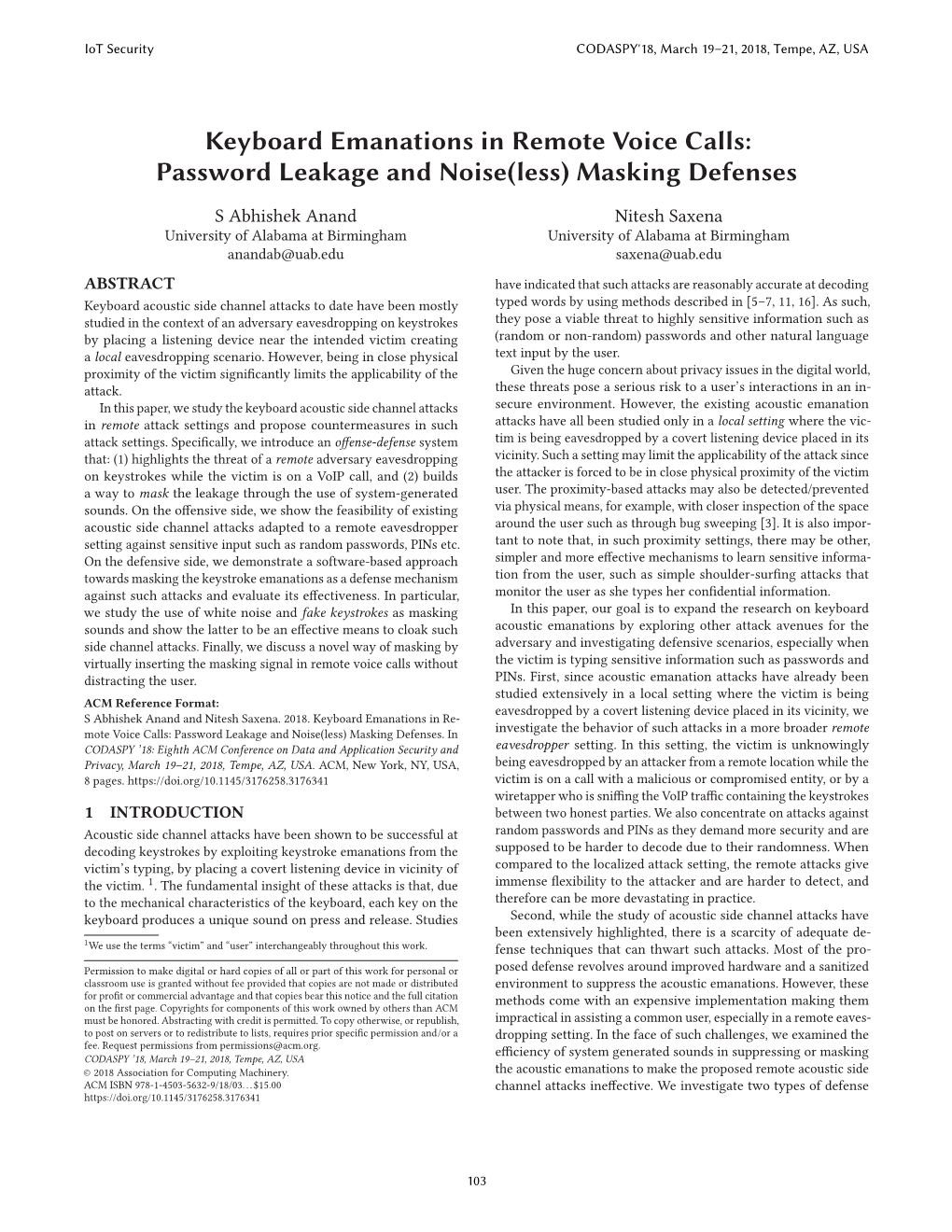 Keyboard Emanations in Remote Voice Calls: Password Leakage and Noise(Less) Masking Defenses