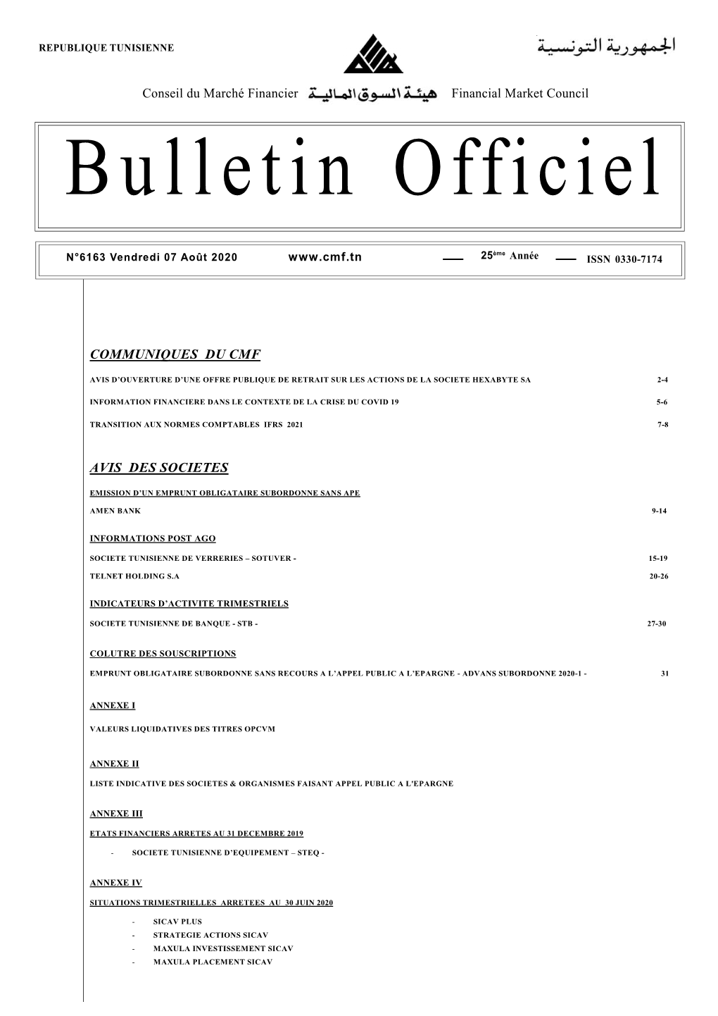 Bulletin Officiel Du CMF No 6086 Du Vendredi 17 Avril 2020