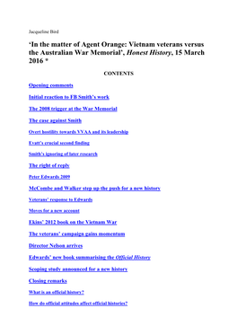 'In the Matter of Agent Orange: Vietnam Veterans Versus the Australian War Memorial', Honest History, 15 March 2016