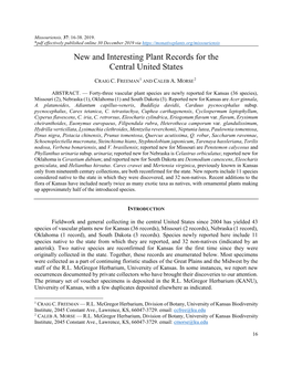 New and Interesting Plant Records for the Central United States