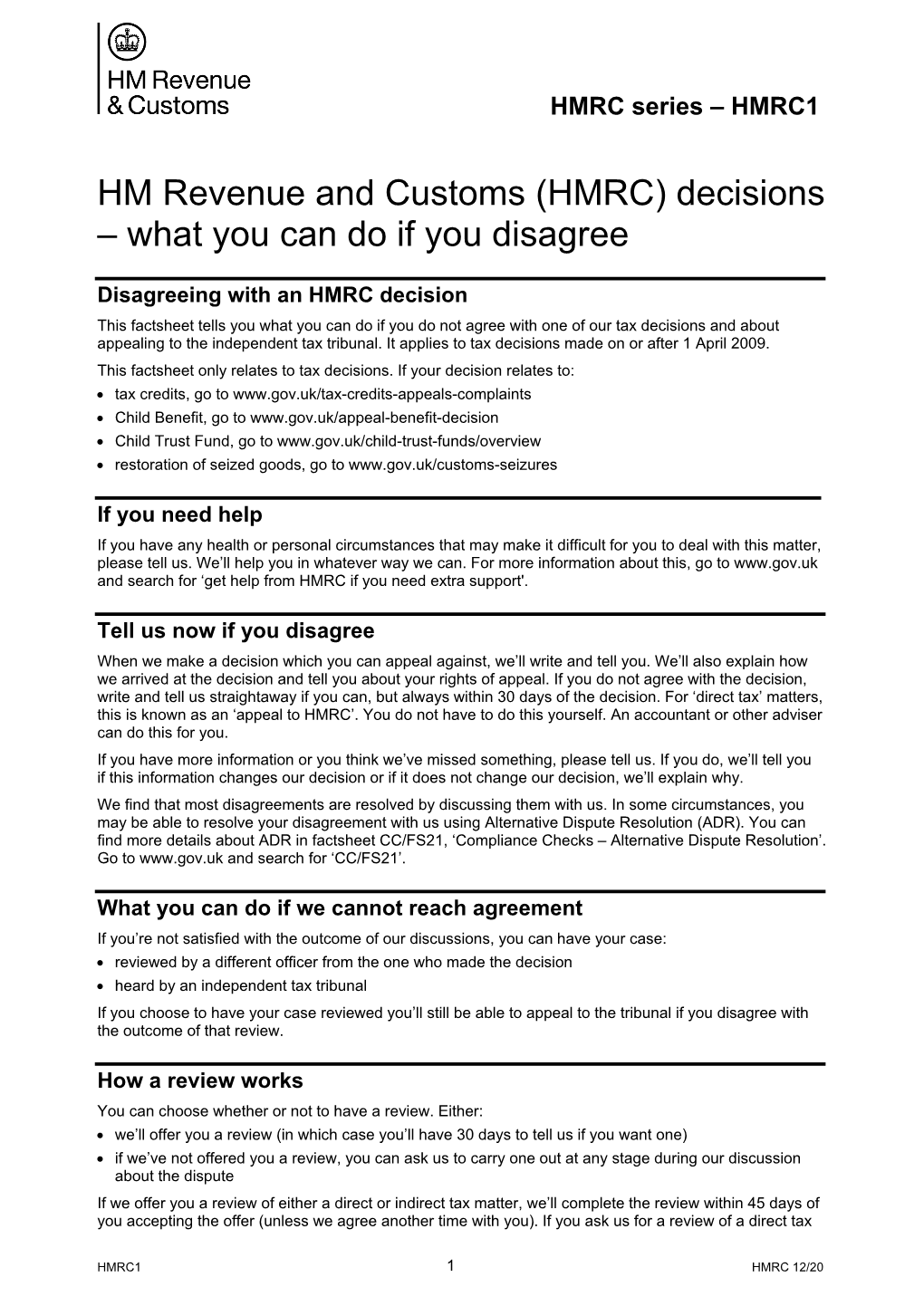 HM Revenue and Customs (HMRC) Decisions – What You Can Do If You Disagree