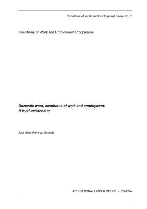 Domestic Work, Conditions of Work and Employment: a Legal Perspective