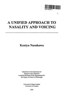 A Unified Approach to Nasality and Voicing