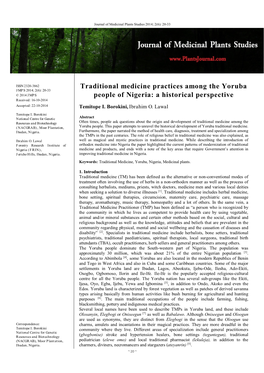 Traditional Medicine Practices Among the Yoruba People Of