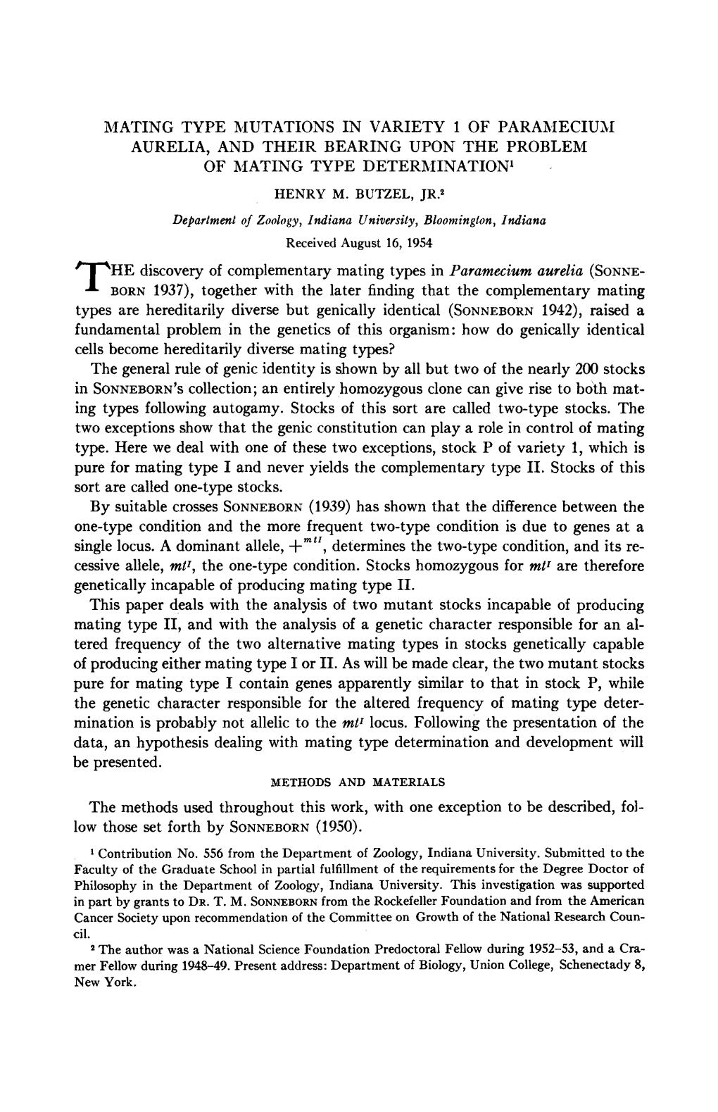 MATING TYPE MUTATIONS in VARIETY 1 of PARARIECIULI AURELIA, and THEIR BEARING UPON the PROBLEM of MATING TYPE Deterptiinationl HENRY M