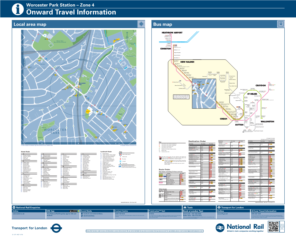 Worcester Park Station – Zone 4 I Onward Travel Information Local Area Map Bus Map