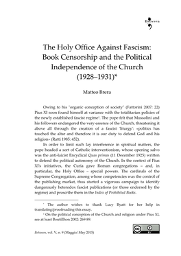 The Holy Office Against Fascism: Book Censorship and the Political Independence of the Church (1928–1931)*