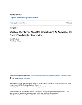 What Are They Saying About the Jonah Psalm? an Analysis of the Current Trends in Its Interpretation