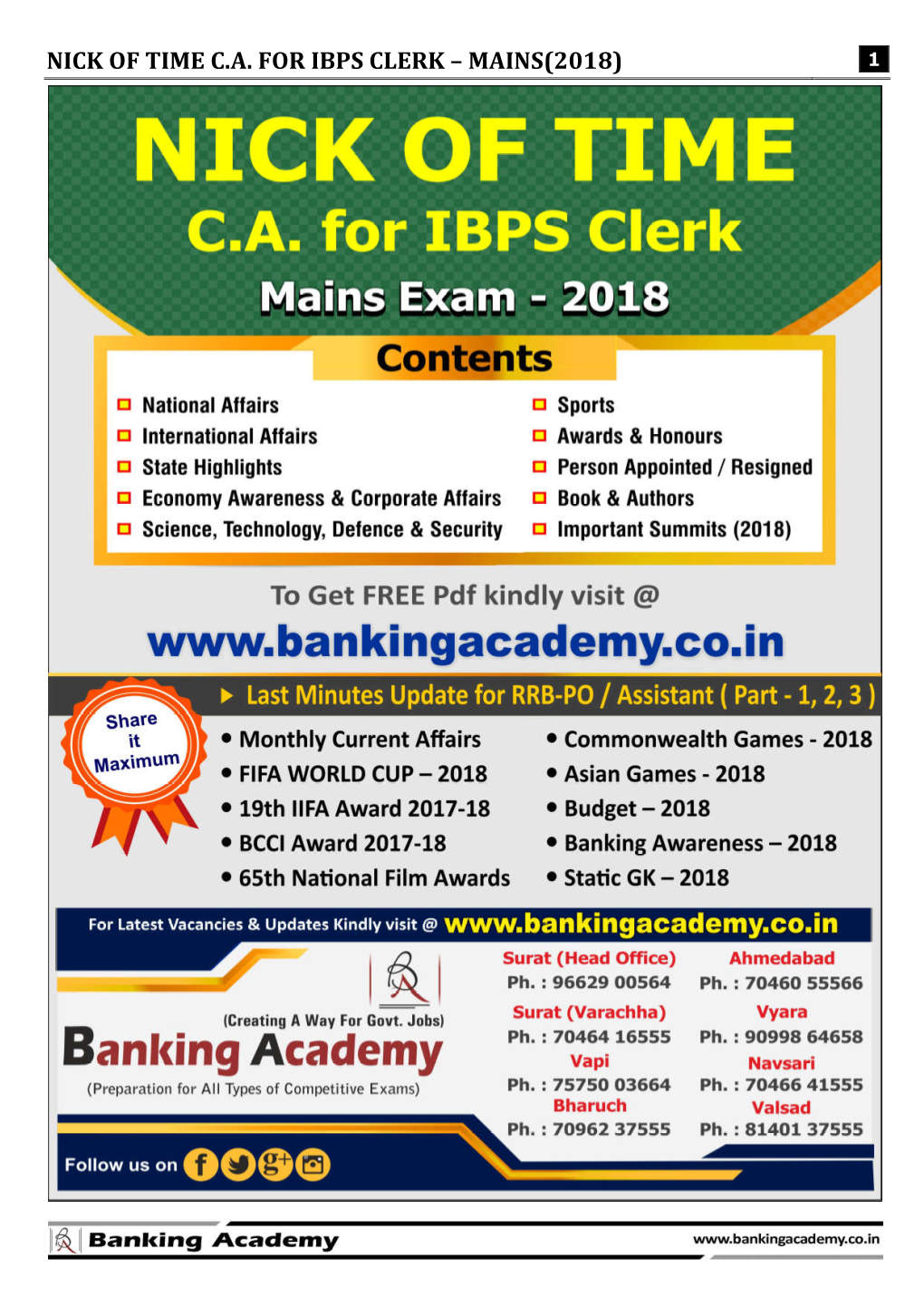 Nick of Time C.A. for Ibps Clerk – Mains(2018)