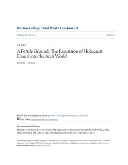 A Fertile Ground: the Expansion of Holocaust Denial Into the Arab World Michelle L