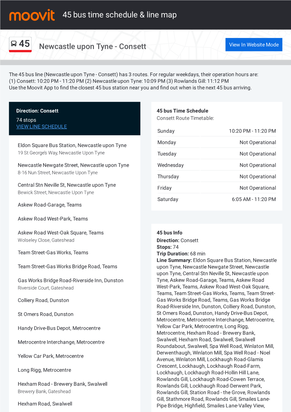 45 Bus Time Schedule & Line Route