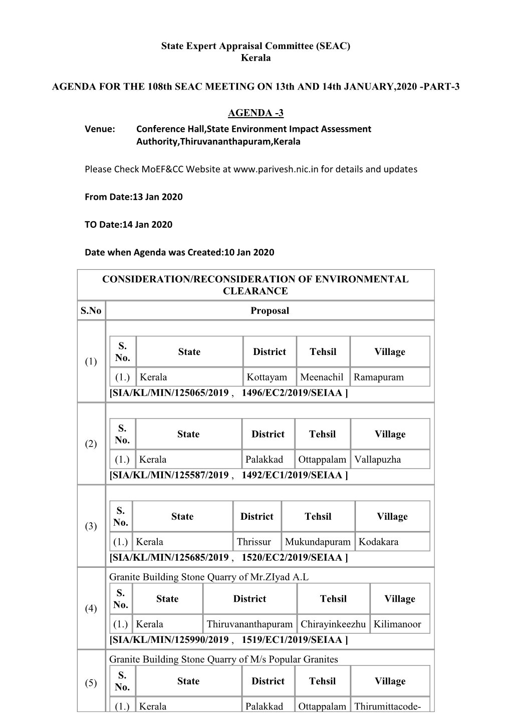 State Expert Appraisal Committee (SEAC) Kerala