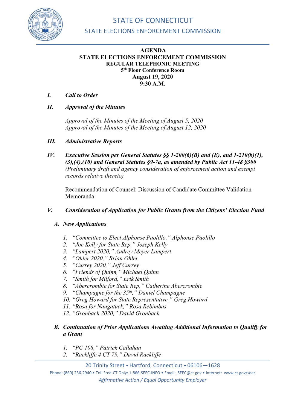 State of Connecticut State Elections Enforcement Commission