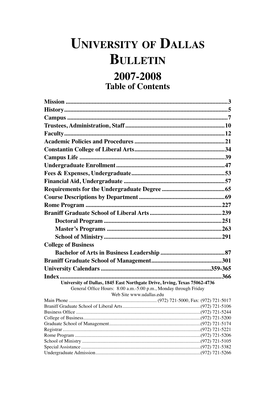2007-08 University of Dallas Bulletin