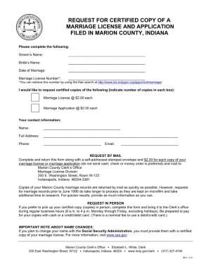 Request for Certified Copy of a Marriage License and Application Filed in Marion County, Indiana