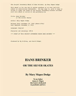Hans Brinker, by Mary Mapes Dodge