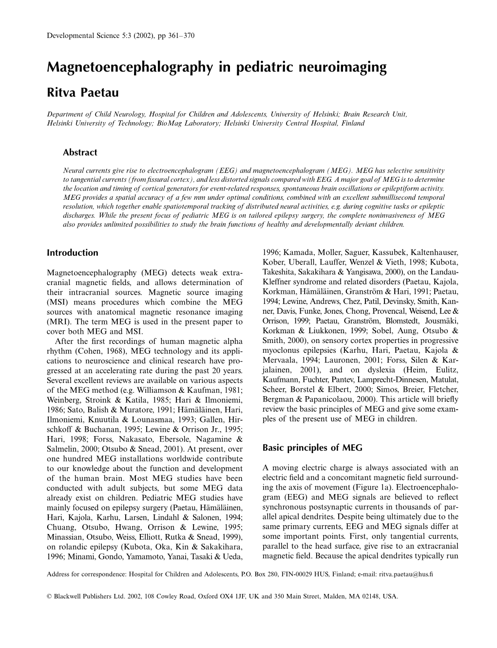 Magnetoencephalography in Pediatric Neuroimaging