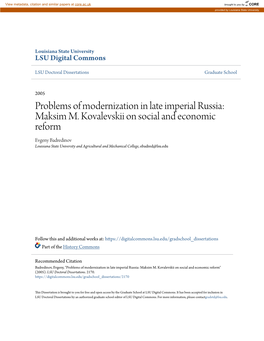 Problems of Modernization in Late Imperial Russia: Maksim M